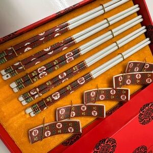 Elegant White and Brown Chopstick Set